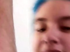 Blue haired milf hunter michelle stjames sucking cock