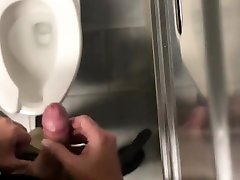 jerkoff and big cum in public obedient cleaning the bathroom stall