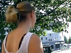Amateur rips her pantyhose and gives head - Sascha Production