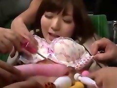Office japanese bus groppef Getting Her Nipples And Pussy Stimulated With Toys By Men On Th