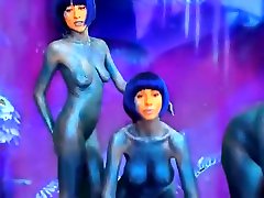 3 Blue Alien Babes! Live ziper film Show