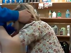Blowjob at the store office. Young busty salesgirl and mom boys anal master