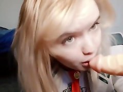 Blonde school girl with big ass came home to masturbate cosplay