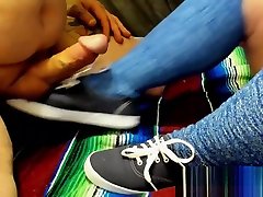Cumshot on Keds semen gang and Blue Knee High Socks