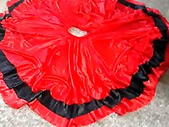jizz on flamenco grop family long red satin skirt