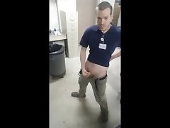 hot and hung straight guy jerking off at work and cumming on