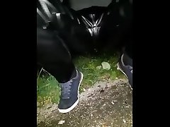 1 piss on black leather pants