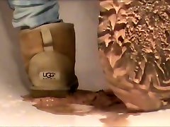 Crushing Ice Cream in sand Ugg akward girl stripping Mini