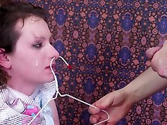 Pigtailed student Paige Pierce is face fucked before a rimjob session