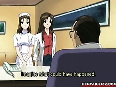 All tied up hentai nurse with a muzzle gets fingered pussy