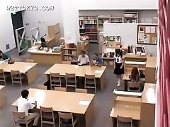 Asian schoolgirl pussy teased in the library on camera