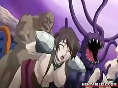 Busty hentai girls brutally monsters groupfucked