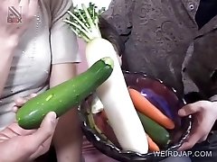 Japanese pussy fucked with vegetables