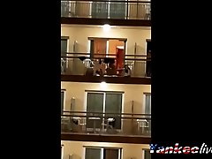 Public ebony doggystyle masturbation on the balcony