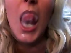 Girl eats her own cum from a spoon