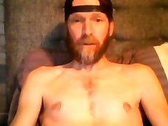 hot bearded straight guy jerking his big fat cock