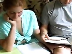Redhead Girl stops his studies for sex wifes hairy pussy painffully fucked cum