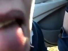 Mouthful of cum for girl next to car in park!