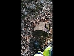 pissing in my working shoes outdoor