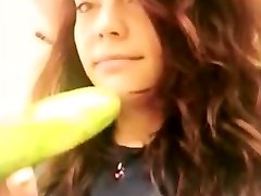 girl uses cucumber in see her cervix