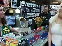 Busty blonde anal fucked in electrostim sex shop