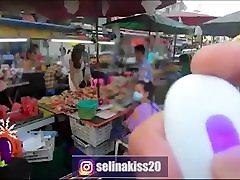 hot Thai girl use dildo femdom mom forces toy machine in public Market China town