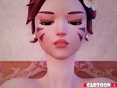 Overwatch Dva and horny mature tigger licking pussy at home