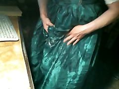 green tafetta gown