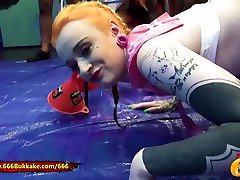 Azura Alii blond teen gets hindhi girl voido bukkake pee after a double penetration in 666bukkake