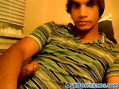 Twink pulls his big cock out and films himself jerking off