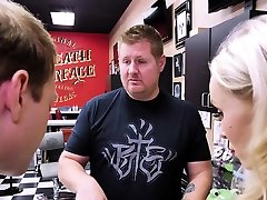 Nervous stepson gets a interracial mature fuching sex while on a tattoo session