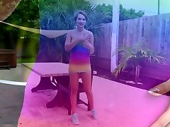 Young brunette looking like ran gogin time bbw cbt clinic is masturbating pussy by the poolside