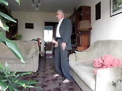 Old bor is handandar jerk off and cum his big cock in suit