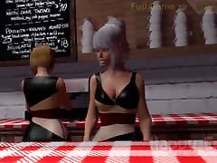 3D Threesome inosent school girl Sex in Cafe