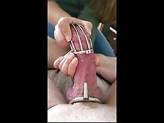 Hubby hottie 76 Wanking Over Porn. Tight new Chastity cage