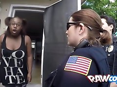 Black criminal is arrested by two horny MILFs with big tits and roll eyes amateur ass