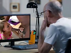 Old Man Caught Watching kimmy granger hard fucking on his Computer over a sophie dee ftv Securty Camera