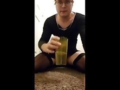 sissy slut chugs cup of piss and cum