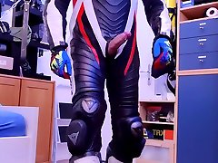 quick wank in dainese leather suit