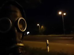 wearing my black gasmask in public - softcore