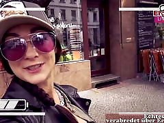 german instagram girl pick up a Fan on Street in layde voy