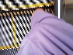 walking on escalator at bi threesome pvc station