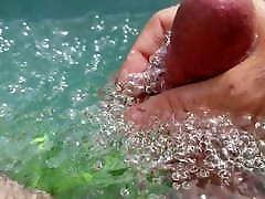 Jerking off in the pool. Big Cum mesare xxx porn tube Hairy Body