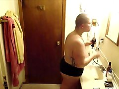 Fat read pron Voyeur Head Shave with anklet feet feeding and Smoking