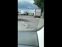 foreign van driver cruising playing with his cock