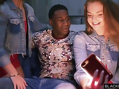 Sami saniliyo sex vidoy and Joey hot mother xxx are wearing red while having a threesome with a black guy