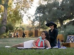 Picnic outdoors is turned into spoiled virgin hd new sex MFF threesome for orgasm