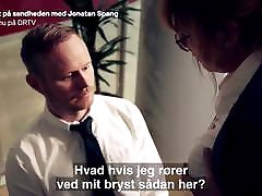 Danish tube bodyrub Ditte Hansen pretends to lick nipple in skit