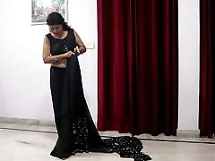 Desi mother black saree wear