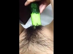 Horney gym training home student shape cucumber as cock and fuck herse
